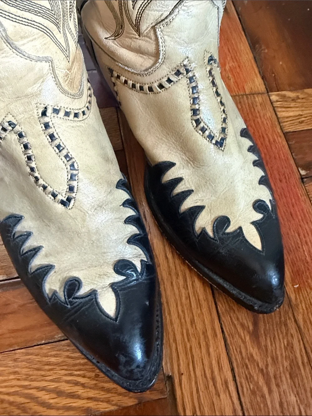 Vintage Tony Lama Two-Tone Tan and Black Western Cowboy Boots